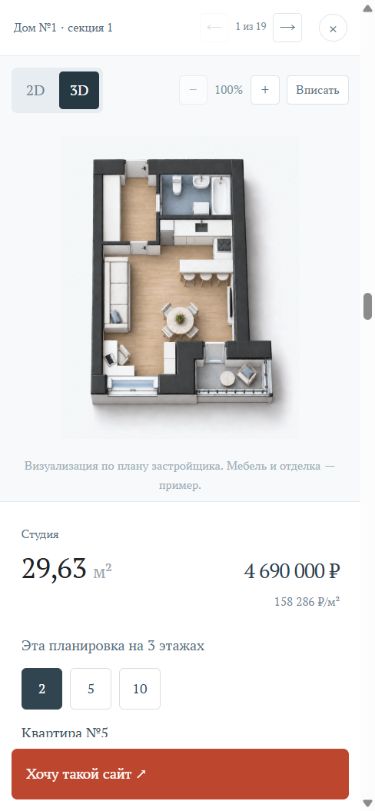 Сайт жилого комплекса на телефоне